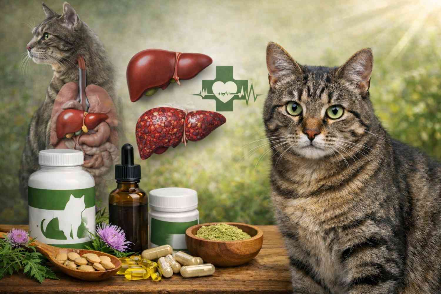 Liver health supplements for cats with a healthy tabby cat